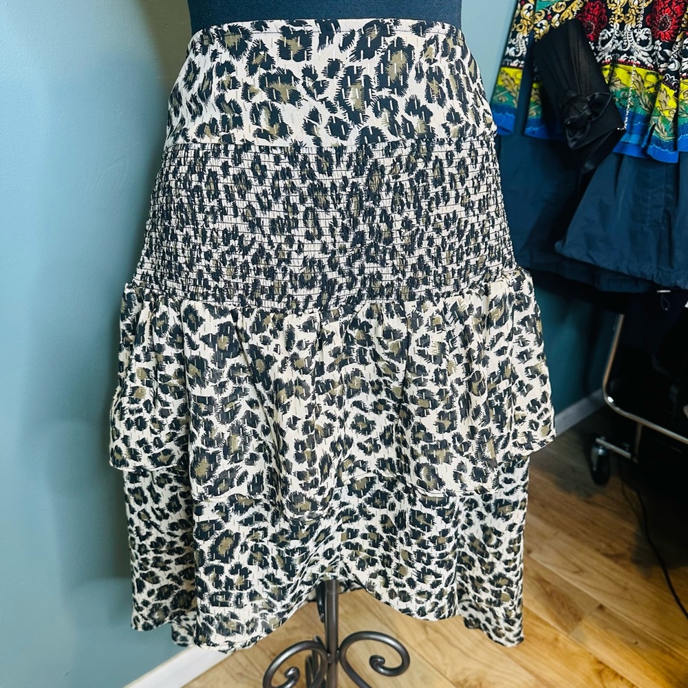Walter Baker Black White Animal Print Bubble High/low Layered Midi Skirt SZ 10